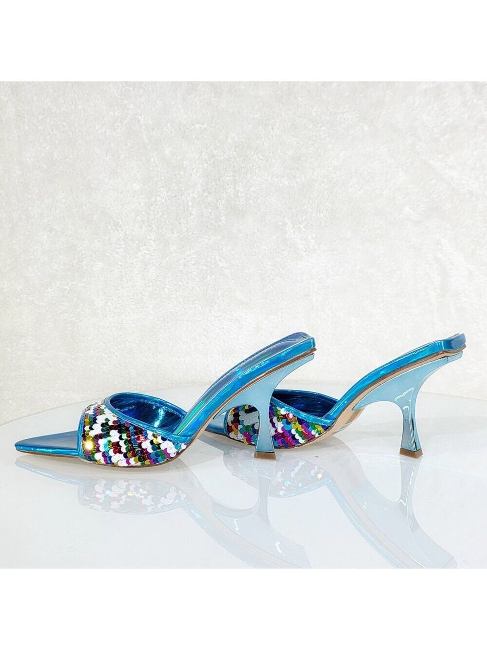 NIB Festive Blue Sequin Slip On 2.5" Heel Casual Evening Party Shoes - Picture 3 of 9